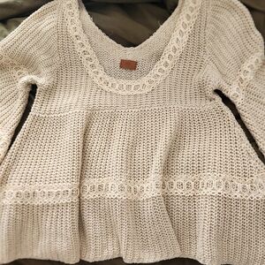 POL Sweater Round Neck Lace Details Poly Acrl Wool